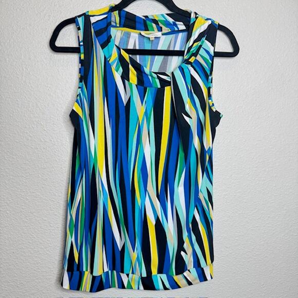 Calvin Klein Sz Med Twist Neck Vibrant Abstract Sleeveless Top - Picture 1 of 8
